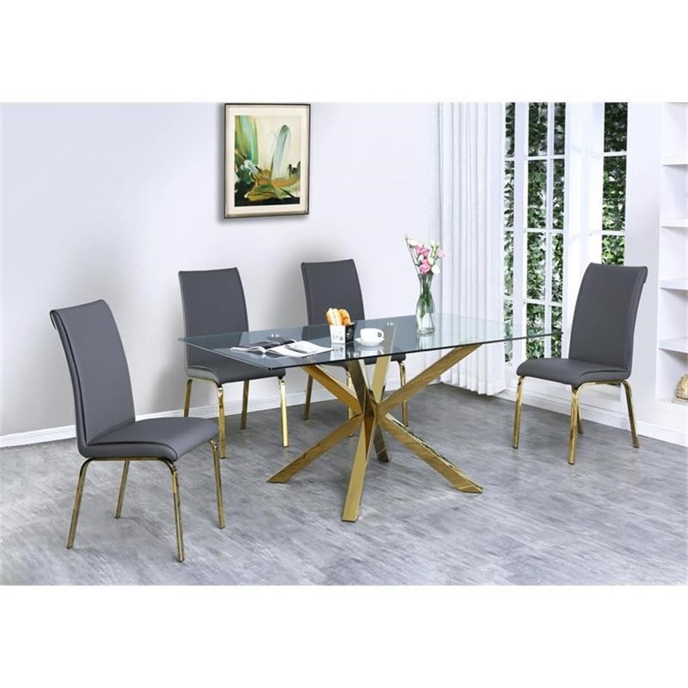 Best Quality Furniture 5Pc Dining Set (1 Table + 4 Chairs), Dark Gray, Gold