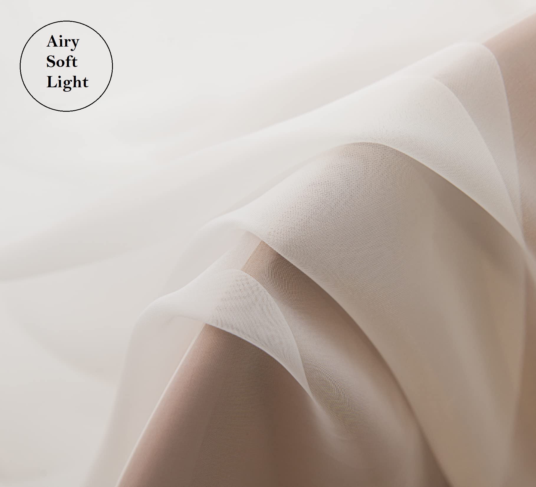Pi Sheer Voile Curtains Ring Top Panels,Light Filtering Window Curtain For Office/Backdrop 2 Panels (W52 X L95, Beige)