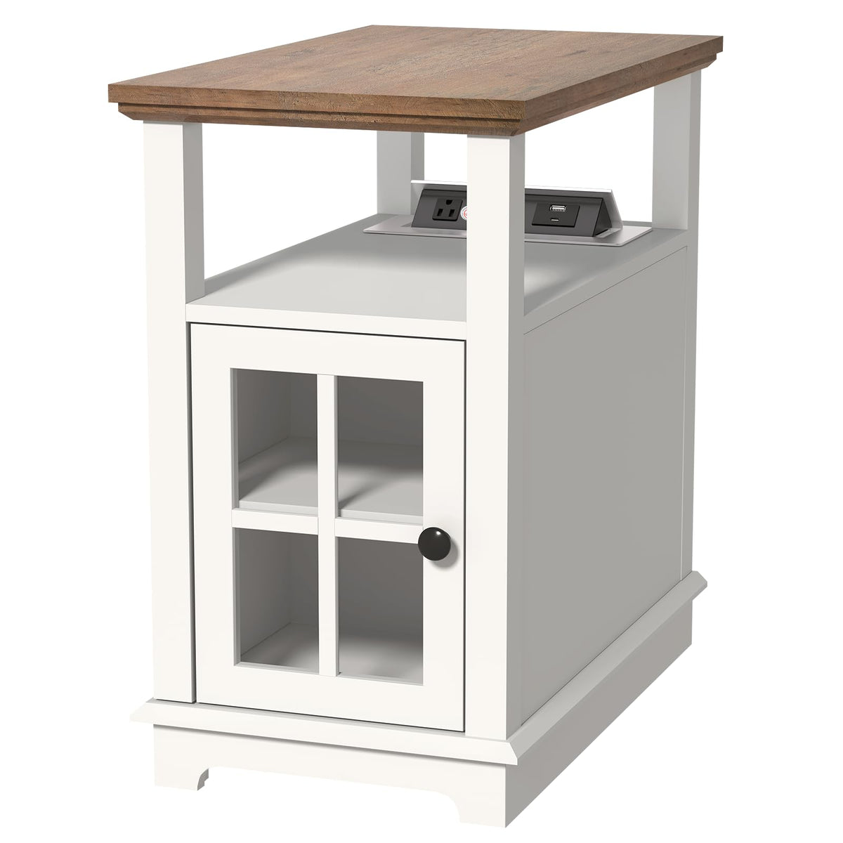 Hifyobro Narrow End Table With Flip Top Charging Station, White Side Table, Adjustable Shelf & Power Outlets, End Table With Storage For Living Room, Bedroom Nightstand