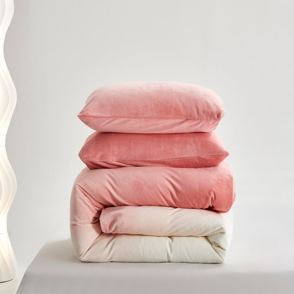 Karever Pink White Gradient Comforter Set Full Pink Velvet Bedding Comforter Modern Plain White And Pink Gradient Soft Quilt Far