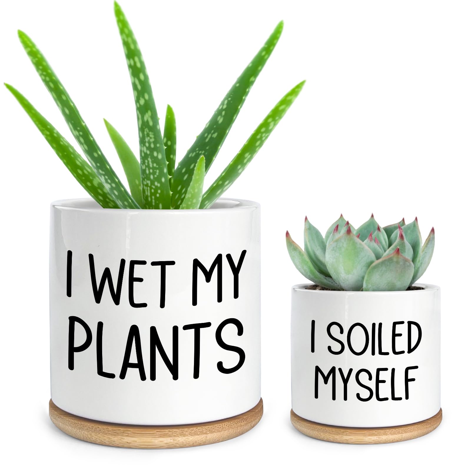 Cgvovgr I Wet My Plants Small Planter Pot, Funny Ceramic Succulent Planter Pots Set Of 2, Office Windowsill Decor Indoor, Small