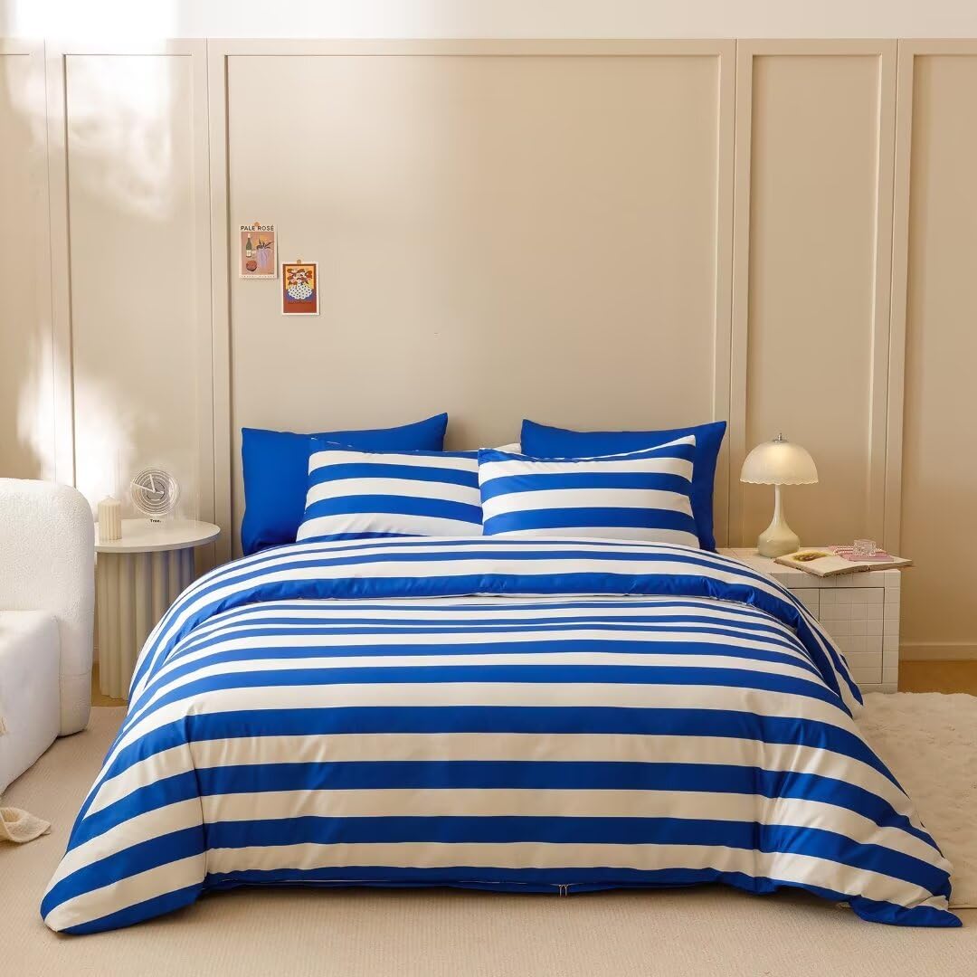 Clothknow Twin Comforter Set Striped 3Pcs Blue White Bedding Comforter Sets Blue White Stripes Comforter Twin Blue Comforter Twin Blue White Comforter Sets Twin