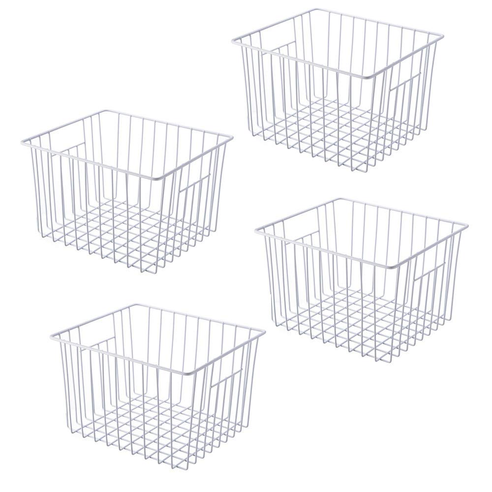 Y.Z.Bros Freezer Organizer Bin, Kitchen Metal Wire Storage Basket, Pantry Cupboard Household Container Divider with Handles, Bat