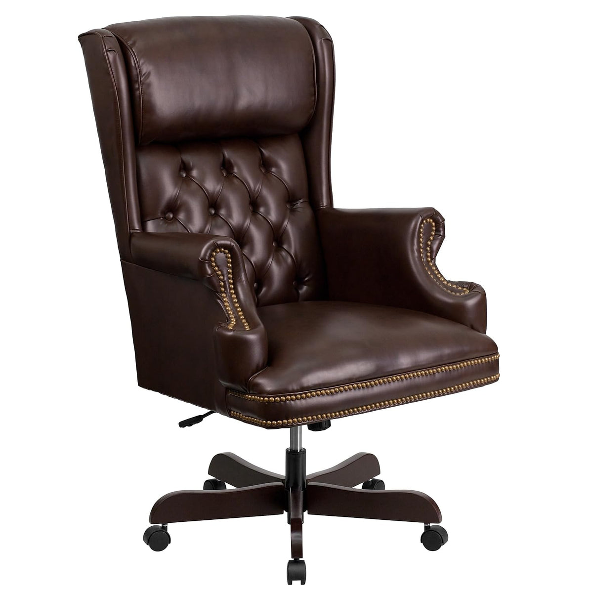 Flash Furniture High Back Traditional Tufted Brown LeatherSoft Executive Ergonomic Office Chair with Oversized Headrest & Nail Trim Arms