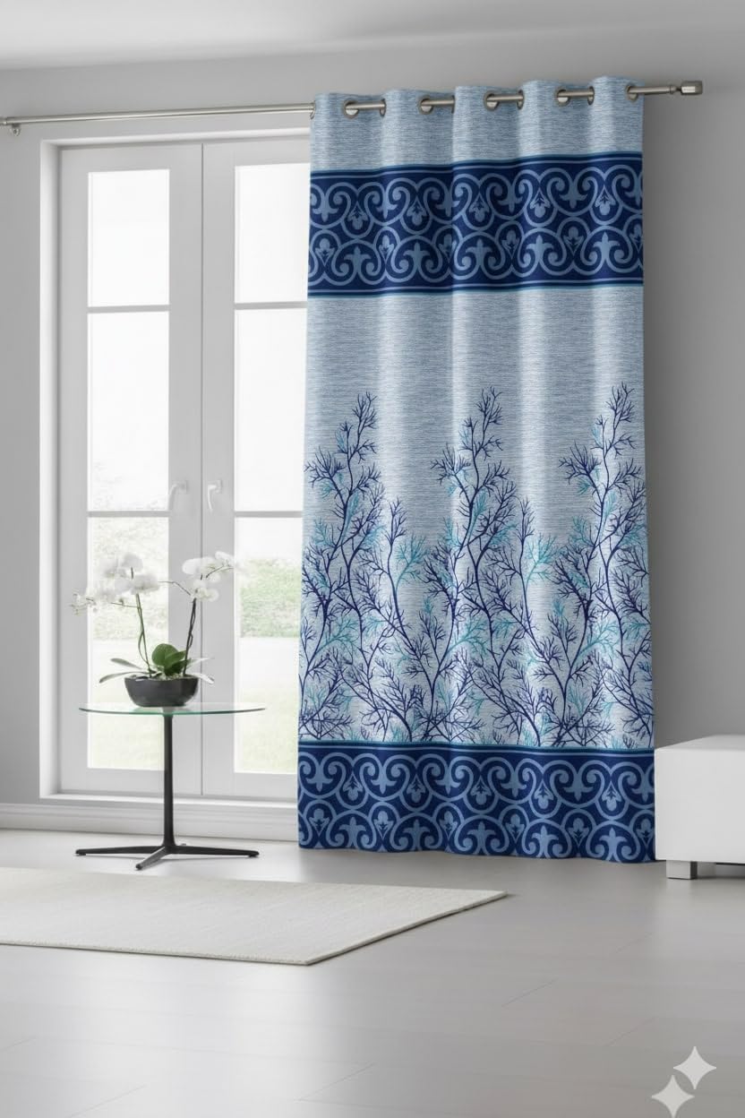 Home Sizzler 1 Piece Elegant Panel Eyelet Polyester Door Curtain  7 Feet, Blue