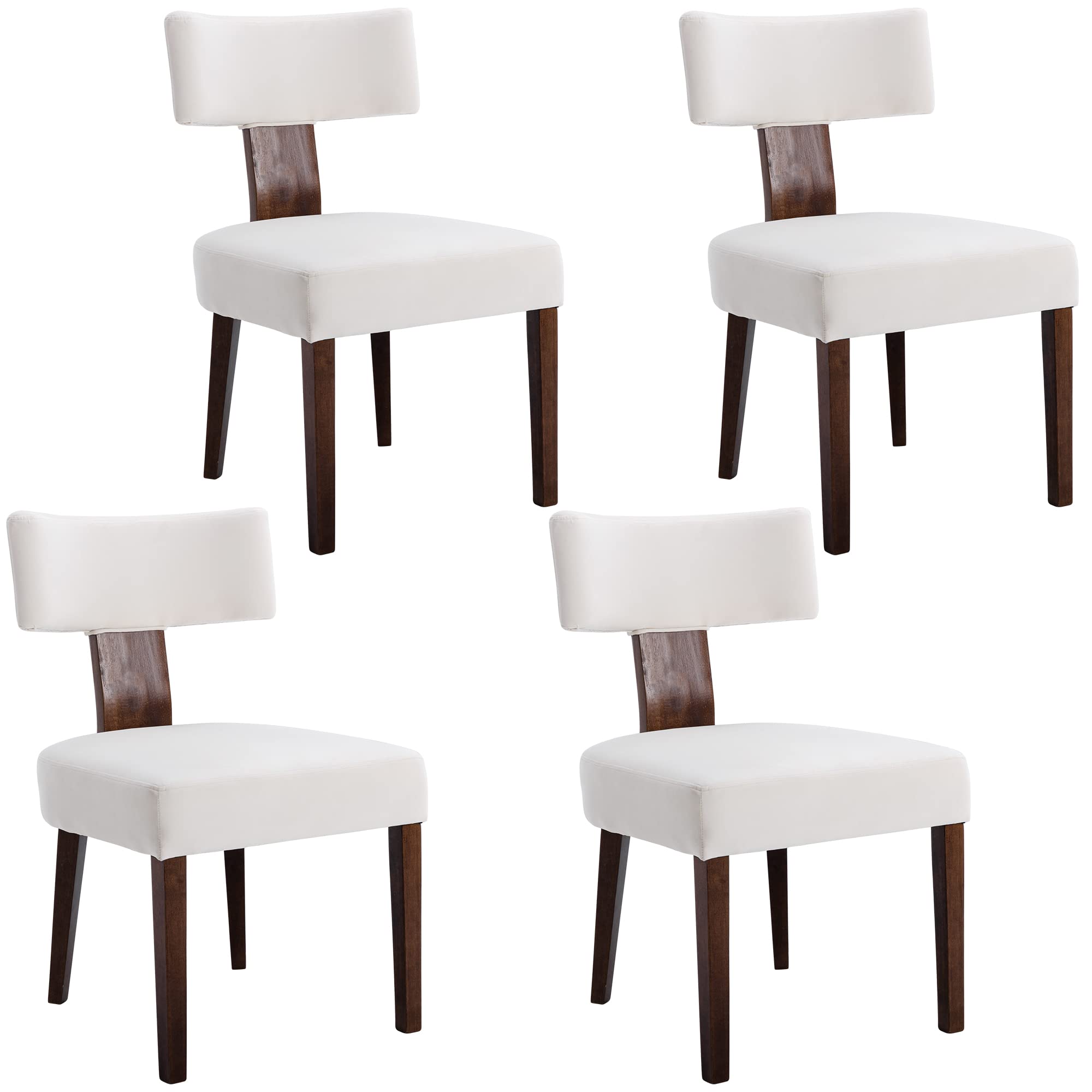 Wahson Farmhouse Kitchen & Dining Room Chairs Set Of 4, Retro Velvet Upholstered Dining Chair With Hardwood Legs, Cream