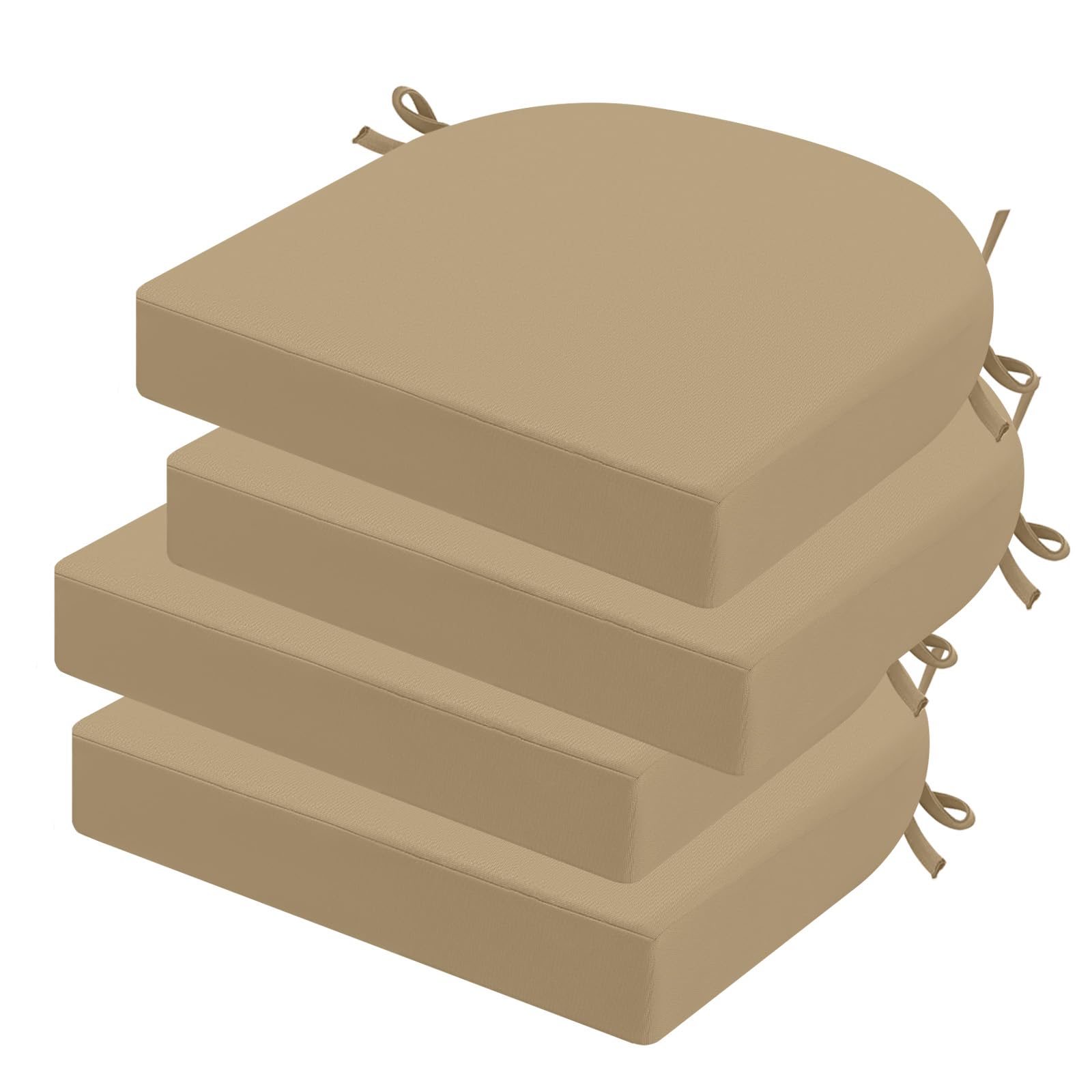 Idee-Home Outdoor Chair Cushions Set Of 4, Thick 19' X 19' X 3' Outdoor Seat Cushion Waterproof For Patio Furniture With Ties