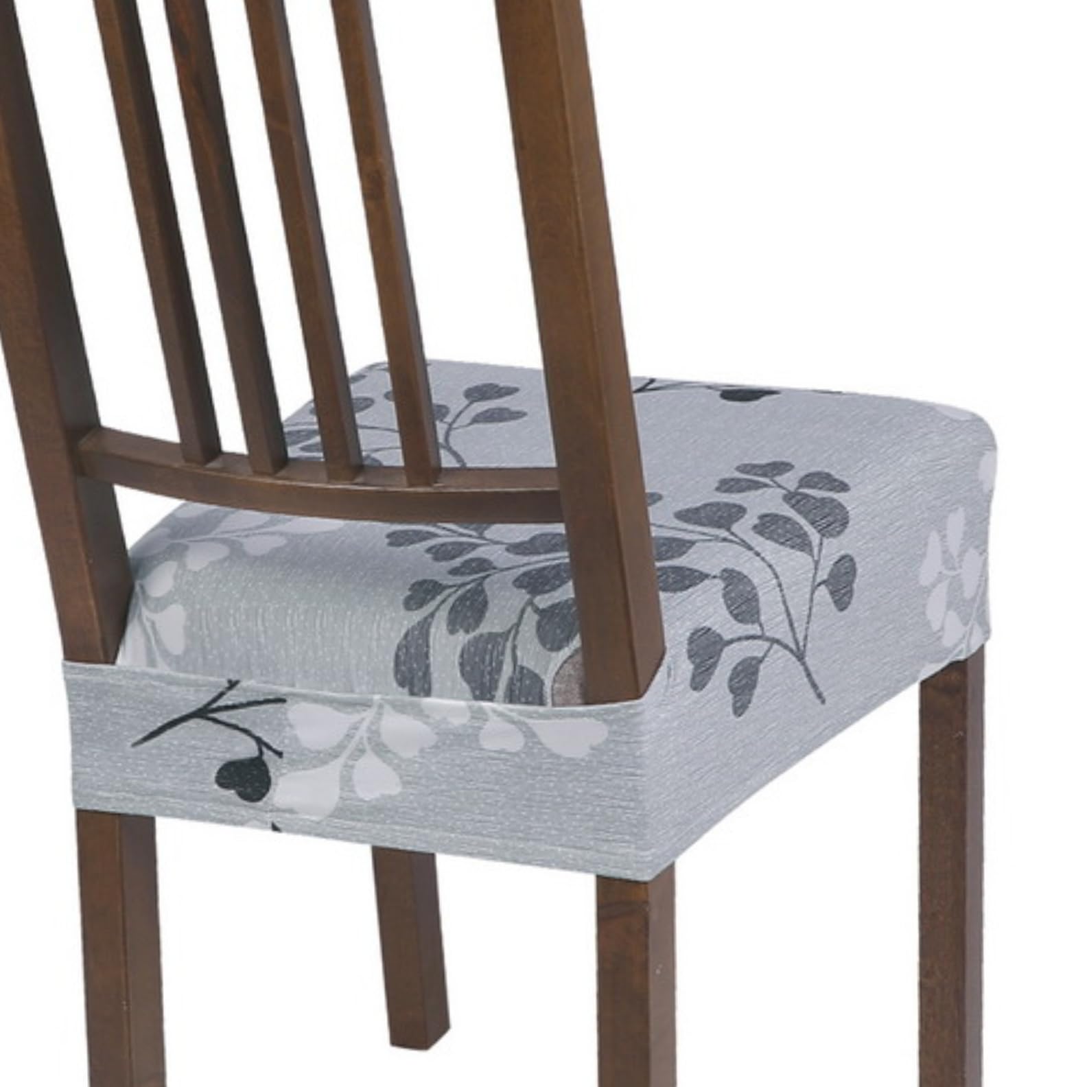 Searchi Stretch Dining Chair Seat Covers Set Of 4, Soft Removable Washable Seat Covers For Dining Chairs, Dining Room Seat Cover Protector (Rear-Covered, Grey Flowers)
