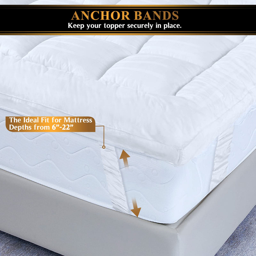 Extra Thick Pillow Top 3 Inch Mattress Topper Queen Size For Firm Mattress, Cooling Fluffy Cotton Hotel Mattress Bed Topper For
