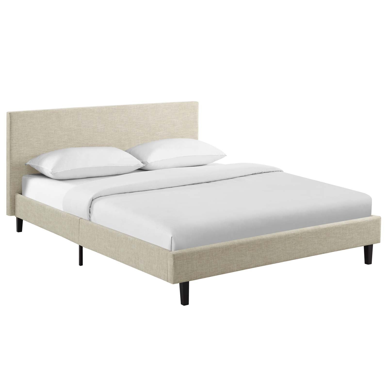 Modway Anya Upholstered Beige Platform Bed with Wood Slat Support in Queen