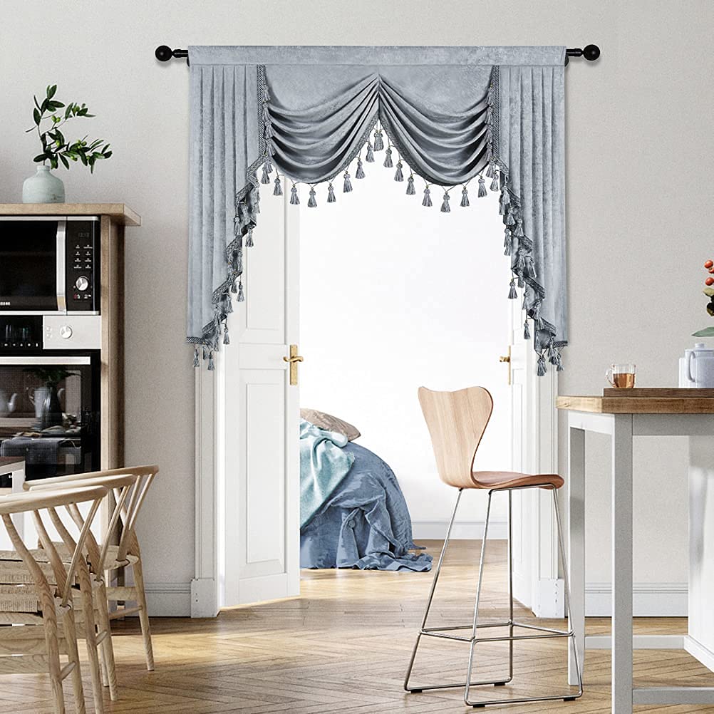 Elkca Thick Chenille Window Curtains Valance For Living Room Silver Grey Curtain Valance For Bedroom,Rod Pocket (W69Inch,1 Panel