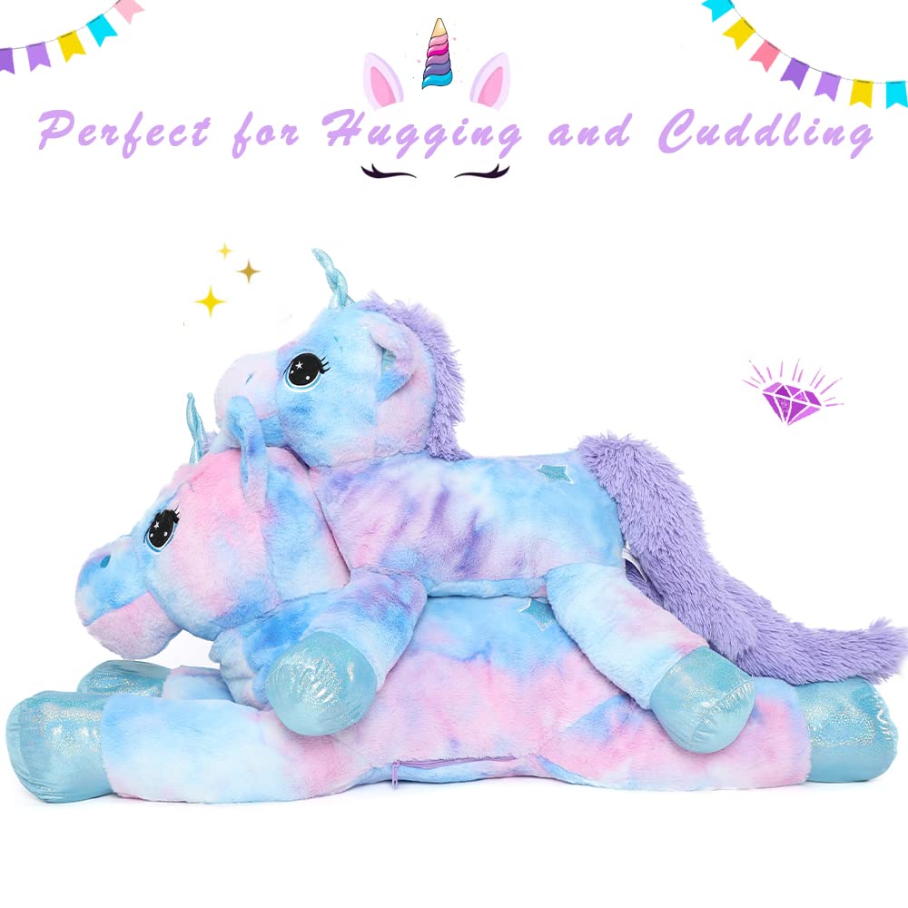 Muiteiur Giant Unicorn Stuffed Animal Xl 43.4 Inch Unicorn Stuffed Plush Pillow Blue Stuffed Unicorn Gift For Girl Boy Kid