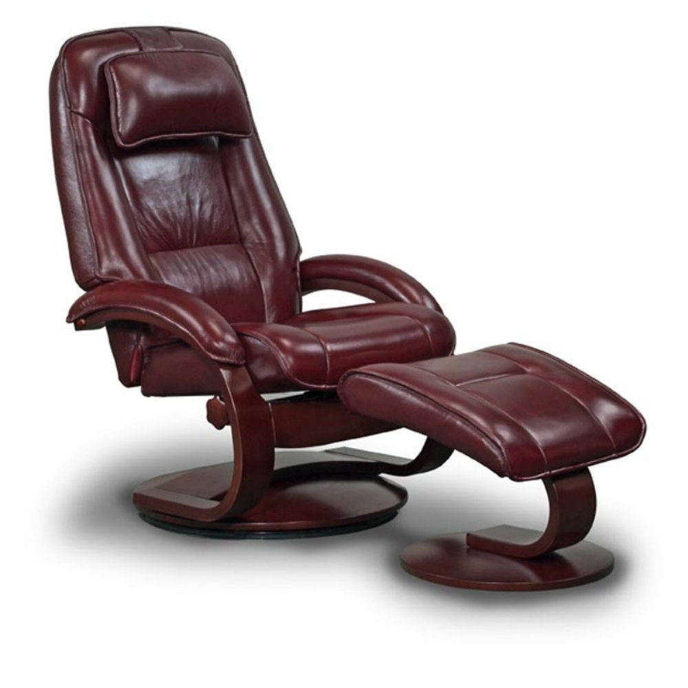 Mac Motion Chairs Merlot Top Grain Leather Swivel, Recliner With Ottoman