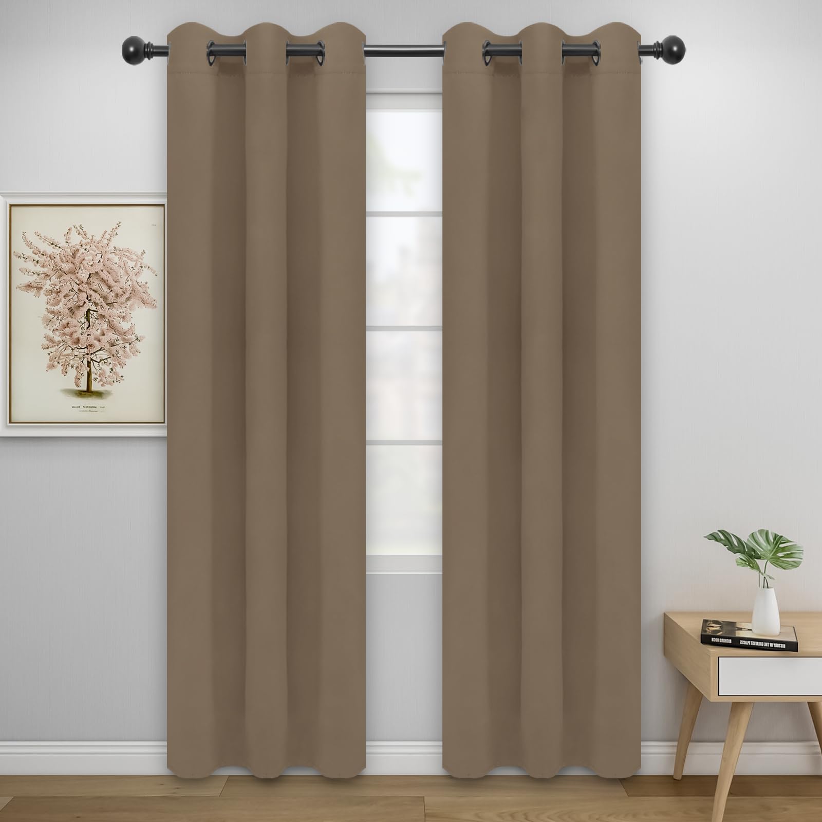 Easy-Going Blackout Curtains For Bedroom, Solid Thermal Insulated Grommet And Noise Reduction Window Drapes, Room Darkening Curtains For Living Room, 2 Panels (34X84 In, Camel)