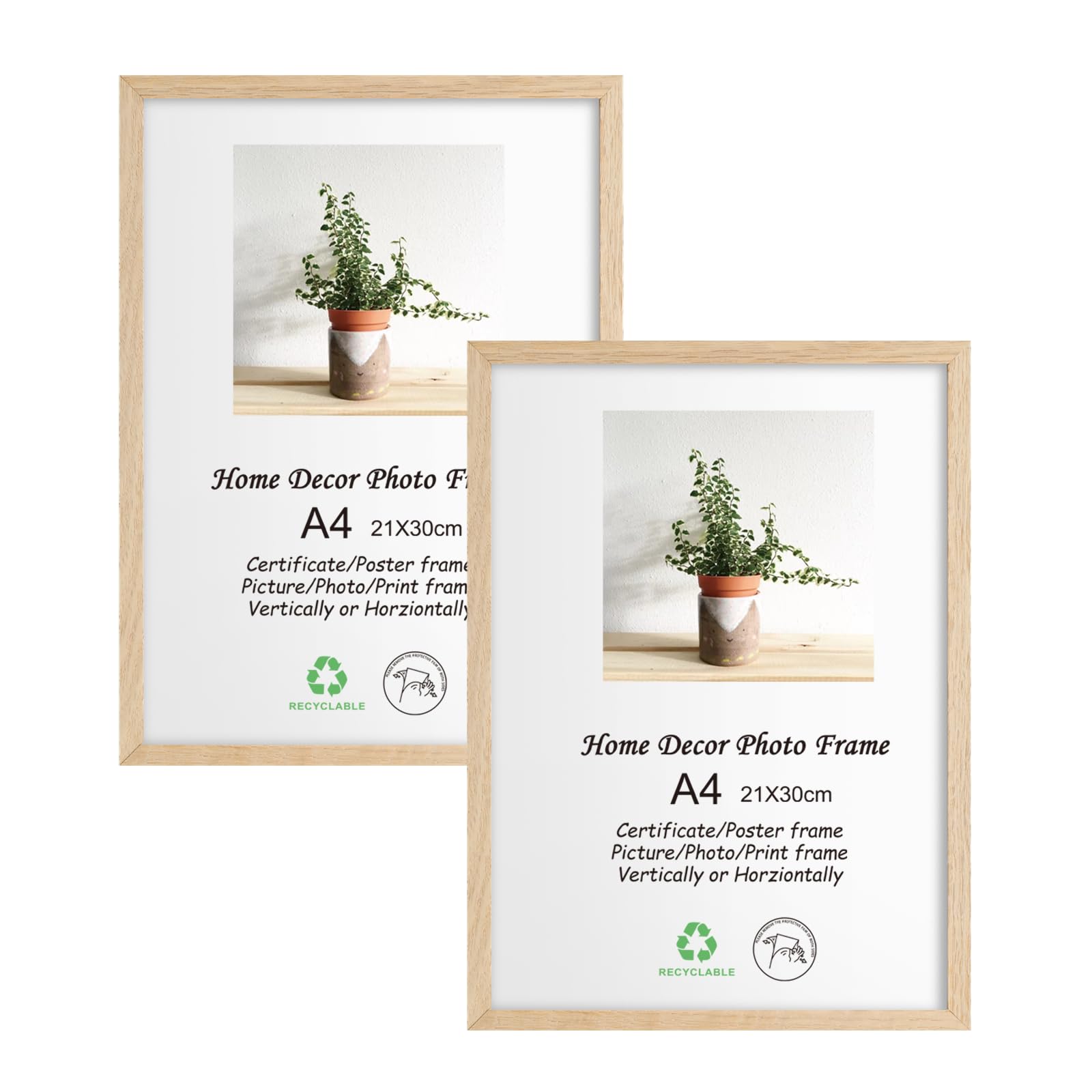LYYYXGYP A4 OAK Wood Picture Frame 2 Pack 21x30cm Wooden Photo Frame Certificate Frame with Plexiglass for Wall Hanging or Table