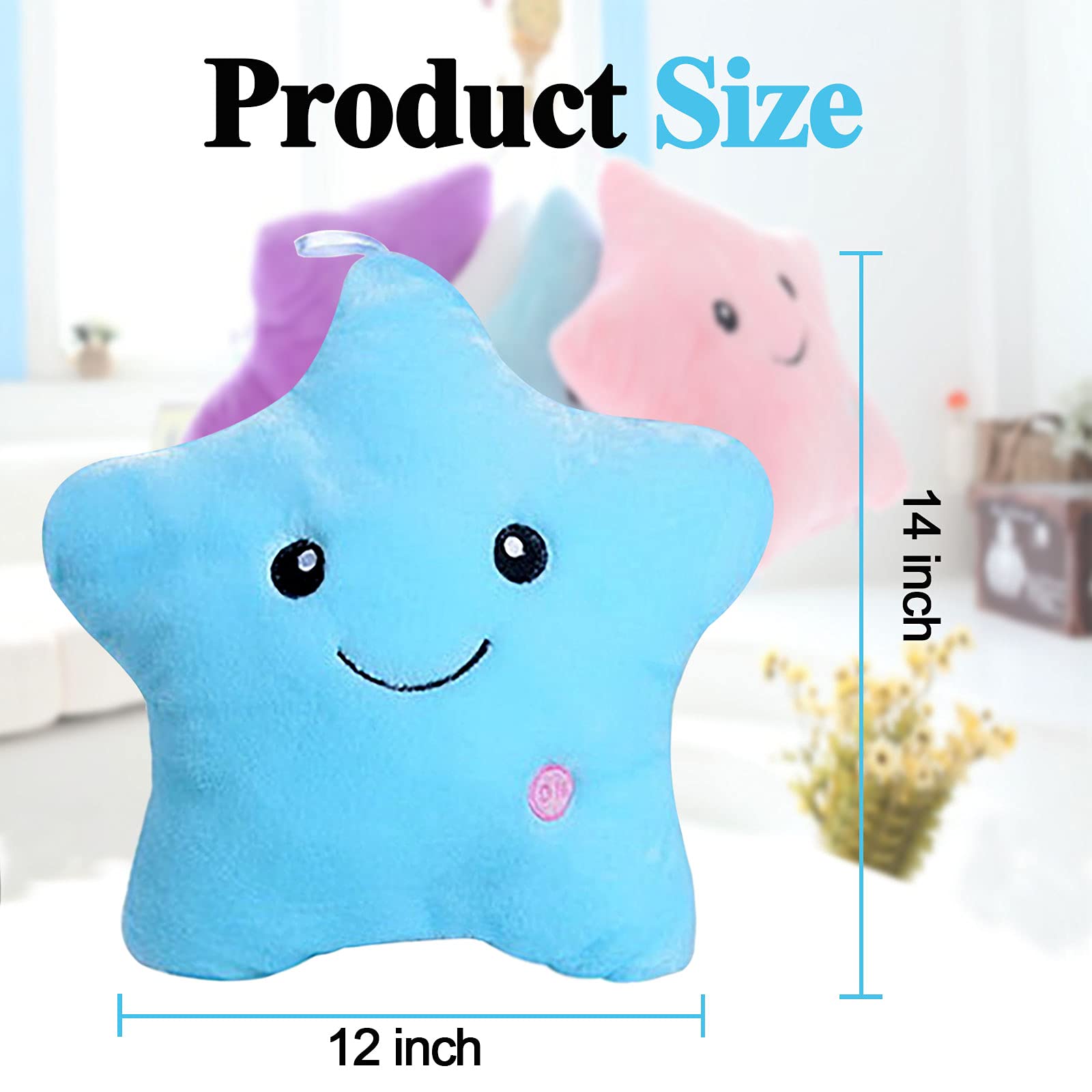 Kaheaum Creative Twinkle Star Glowing Led Night Light Up Plush Pillows Stuffed Toys Birthday Gifts For Kid Children Friends,Couc