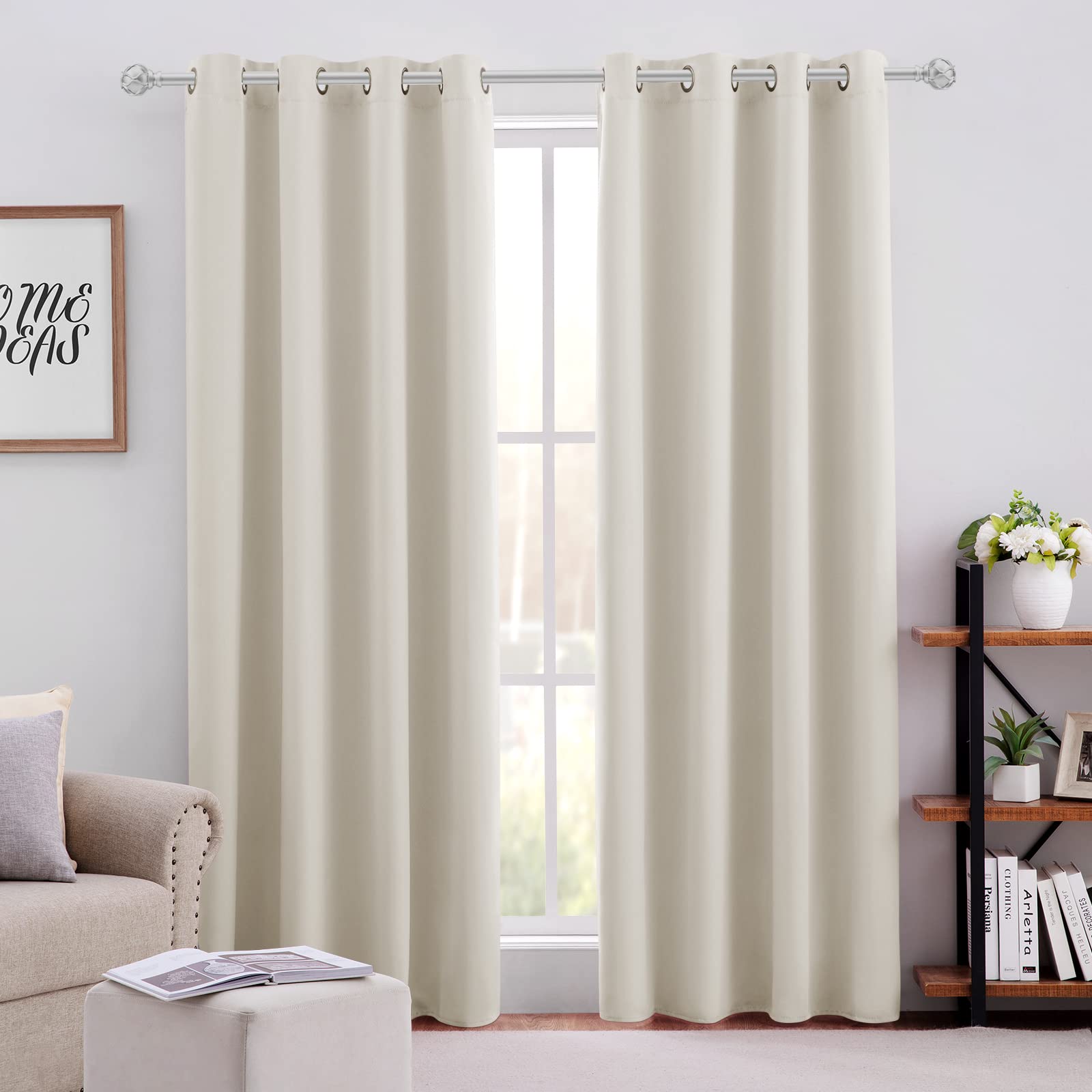 Homeideas Cream Beige Blackout Curtains For Bedroom 52 X 96 Inch Length 2 Panels Set Room Darkening Bedroom Curtains, Soundproof