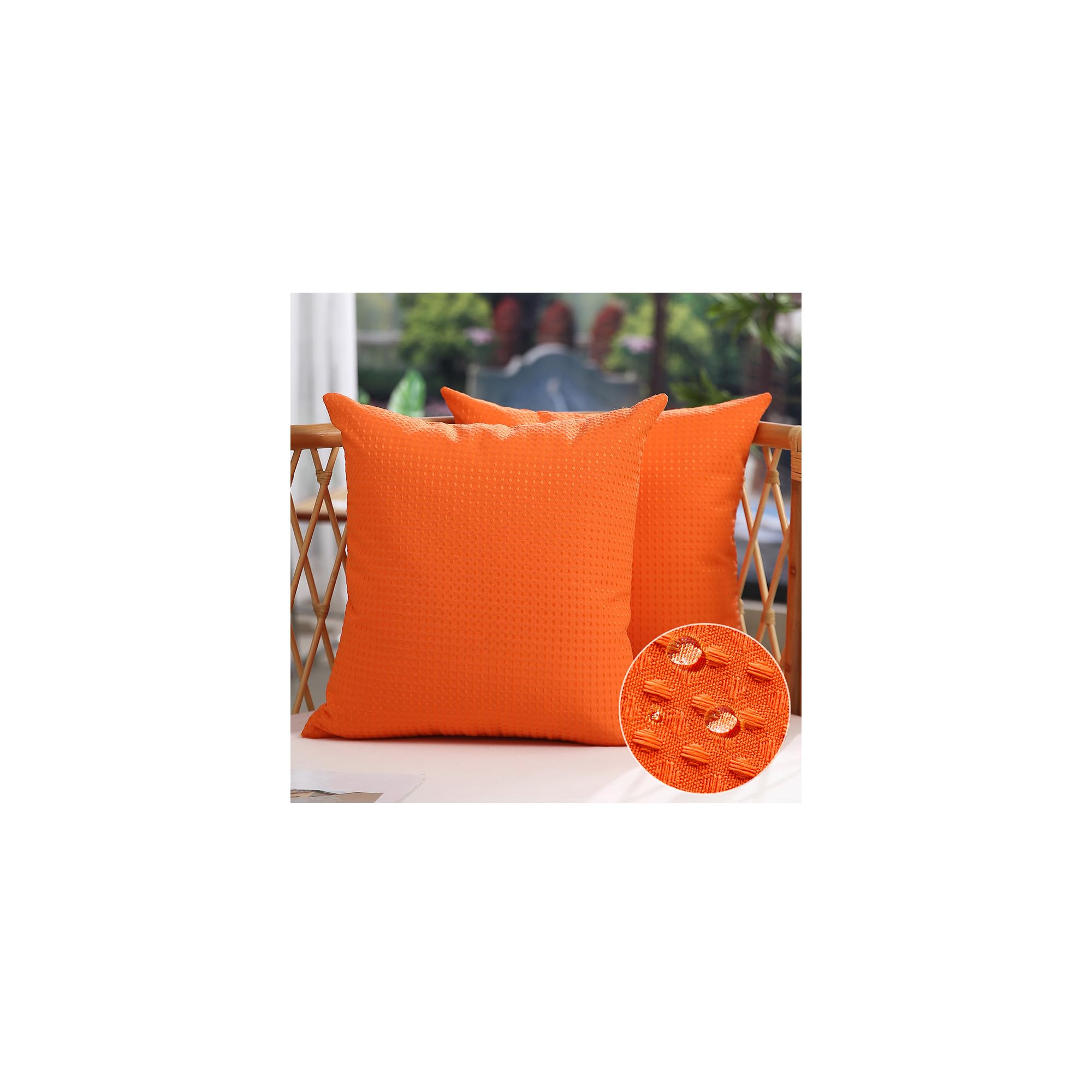 Dfxsz Outdoor Pillow Covers 18X18 Inch Set Of 2 Orange Waffle Textured Polyester Pillow Covers Spring Summer Outdoor Waterproof