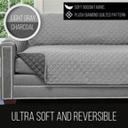 Sofa Shield Patented Recliner Slip Cover, Large Cushion Protector, Reversible Stain, Dog Tear Resistant Slipcover, Quilted Microfiber 28” Seat, Washable Covers For Dogs Pets Kids, Light Gray Charcoal