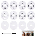 25 PCS Clothing Rack Size Dividers, Round White Plastic Size Markers, PreLabeled (XXSXXXL) & Blank Dividers with Erasable Pen 