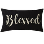 Nice Gift Inspirational Blessed Letters Words Waist Lumbar Black Cotton Linen Throw Pillow Case Cushion Cover For Sofa Home Deco