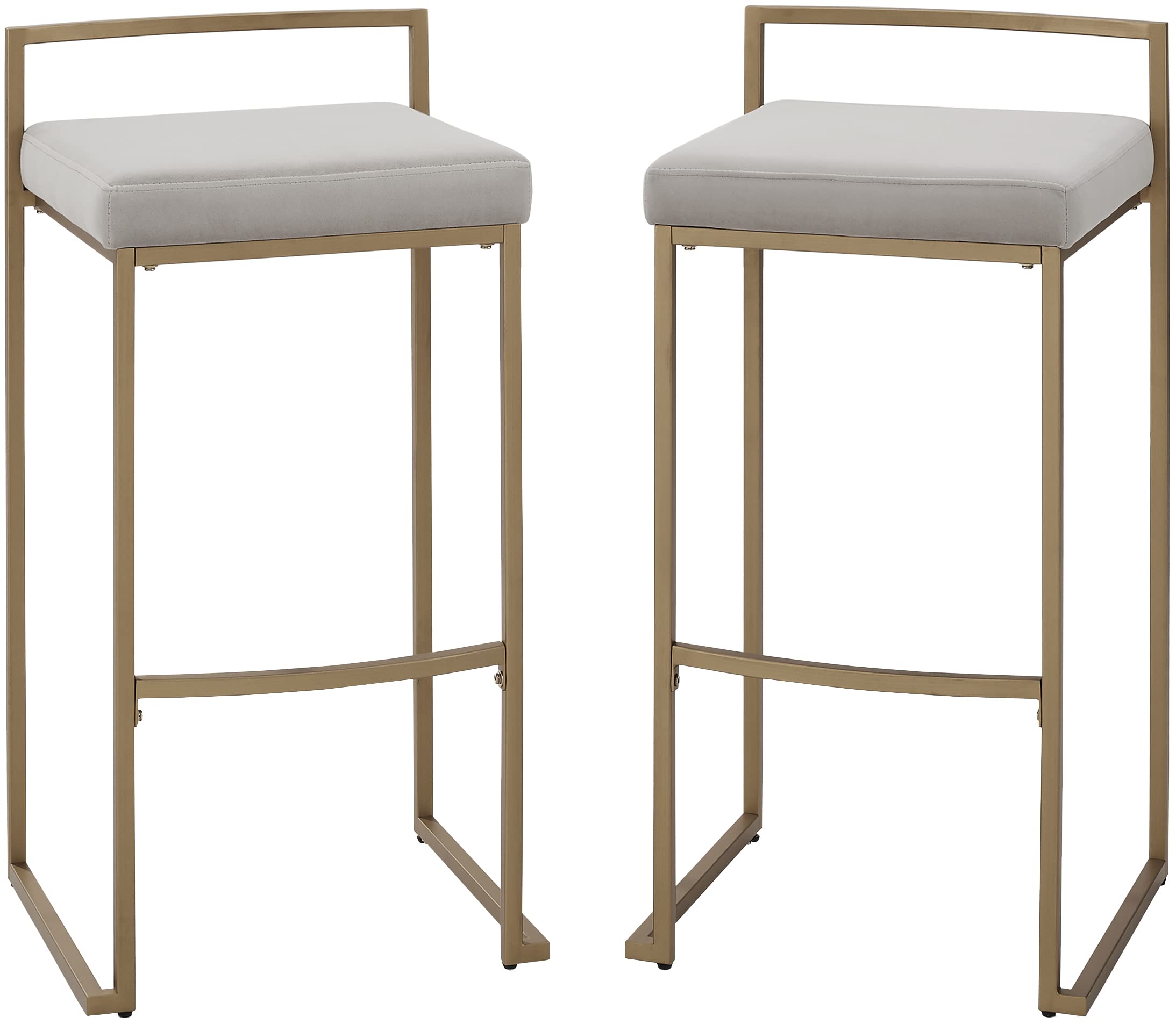 Crosley Furniture Harlowe Upholstered Seat Bar Stools Set of 2, Gray and Gold