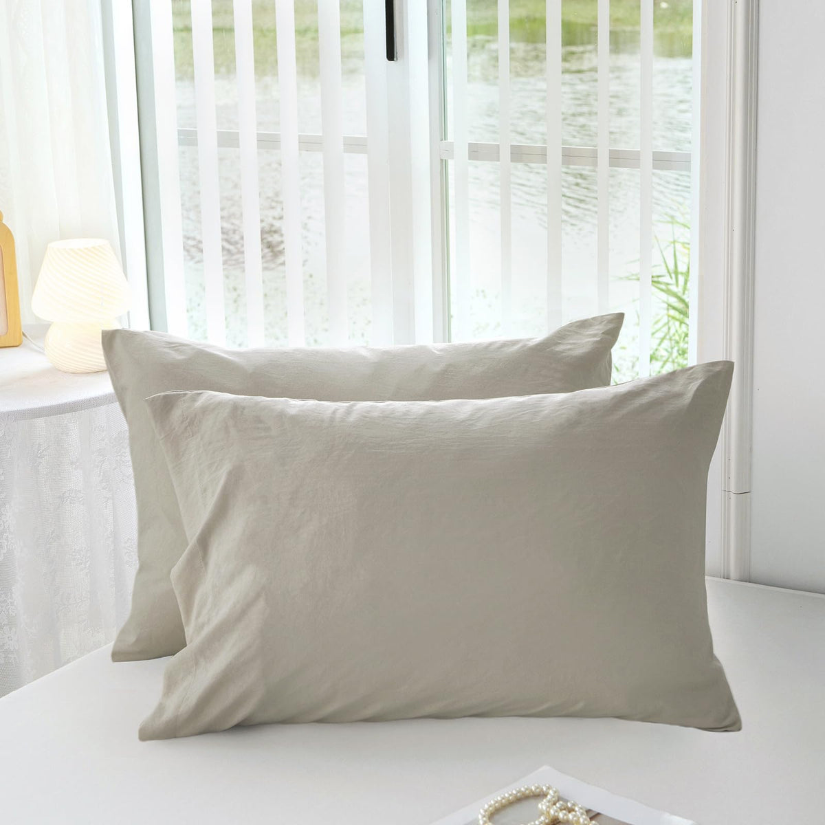 Mildly Super Soft Pillowcase - 100% Washed Microfiber Lightweight Oatmeal Pillow Cases Standard Size 2 Pack, Easy Care And Fade