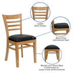 Flash Furniture HERCULES Series Ladder Back Natural Wood Restaurant Chair - Black Vinyl Seat