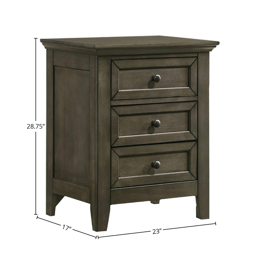 Intercon San Mateo Nightstand, 3 Drawer Bedside Table, Gray
