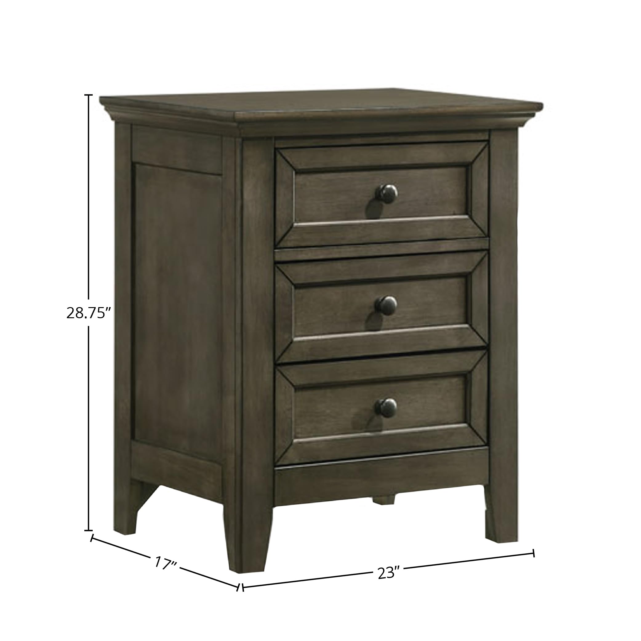 Intercon San Mateo Nightstand, 3 Drawer Bedside Table, Gray