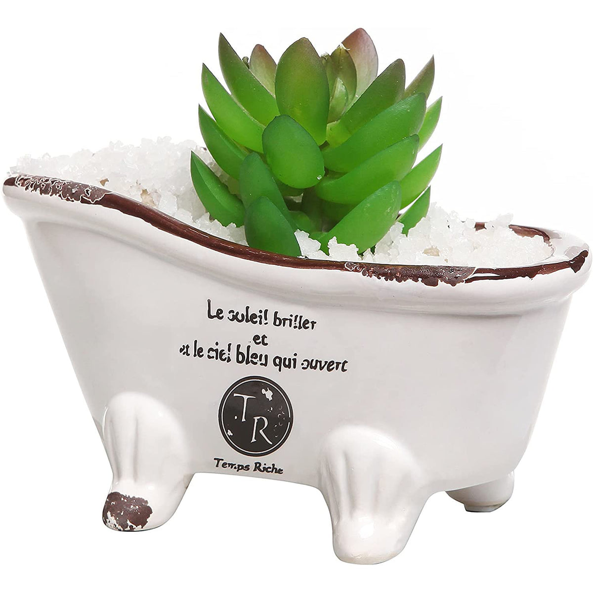 Mygift 6-Inch White Ceramic Indoor Plant Pot, Claw Foot Bathtub Mini Succulent Planter Pot, Petite French Country Bathroom Decor