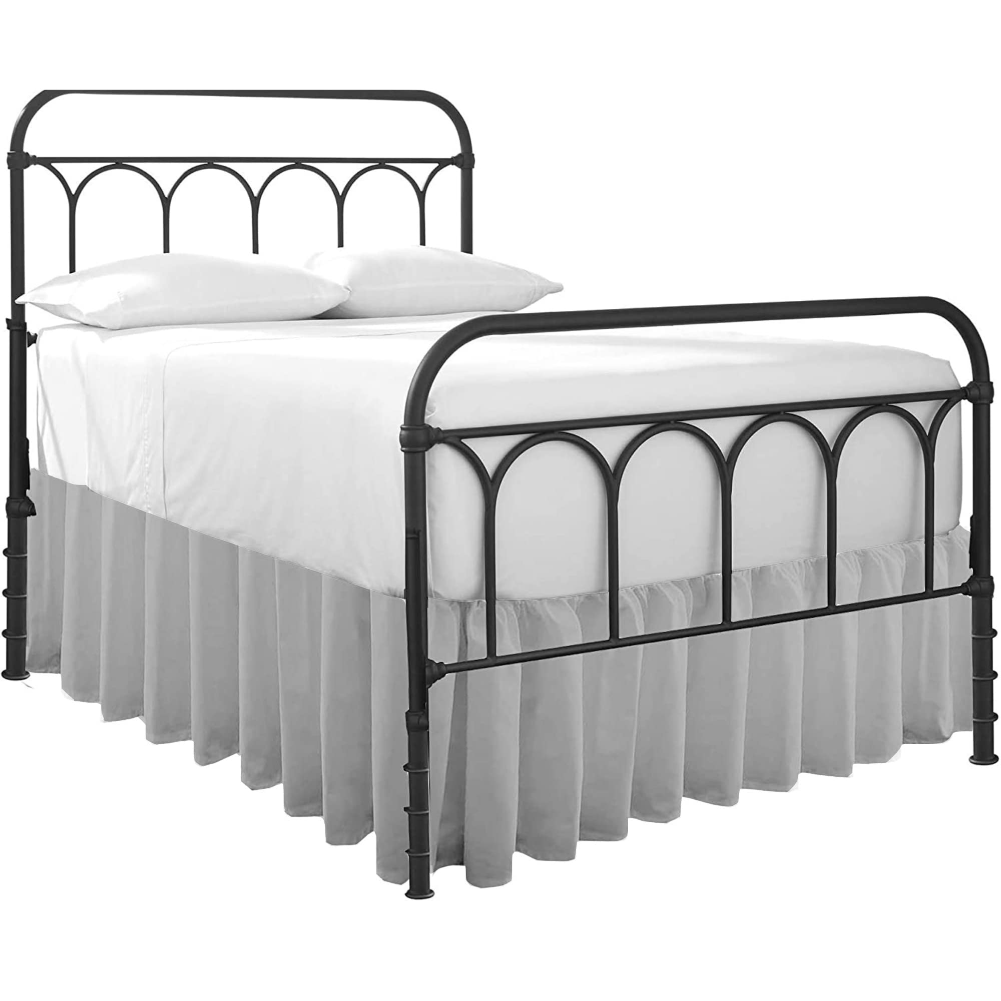 Ruffled Bed Skirt With Split Corners-Dust Ruffle - 21' Drop 100% Microfiber Soft,Sheen & Luxurious Look - Bed Skirts (Light Gre