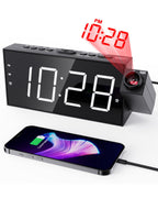 Projection Alarm Clock on Ceiling,Digital Clock for Bedroom with Battery Backup,7   Large Display,USB Charger,Dimmer,180 Rotatab