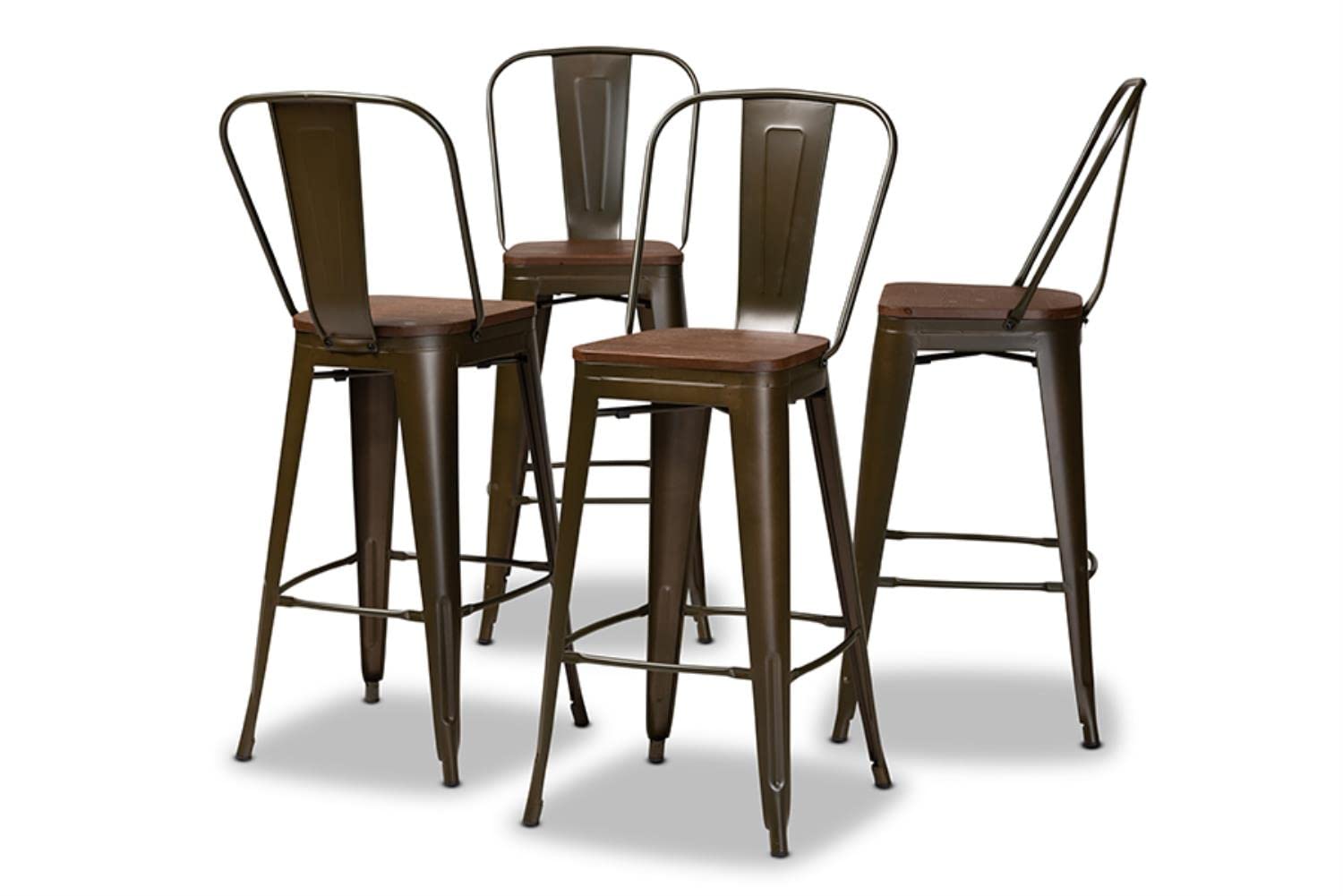 Baxton Studio Rosetta Brown Metal and Brown Finished Wood 4-Piece Bar Stool Set