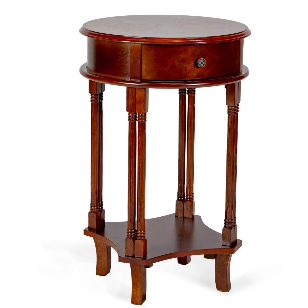 All Things Cedar Classic Accents HR23 Round Accent Table | Cherry Wood Console Table | Birch Veneer, Solid Wood Legs, Interior Shelf & Drawer | Elegant Wooden Entry Table | 18x18x29