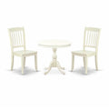 East West Furniture AMDA3-LWH-W 3 Piece Dinette Set for Small Spaces Contains a Round Kitchen Table with Pedestal and 2 Dining Chairs, 36x36 Inch, Linen White