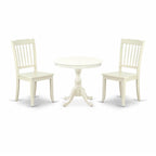 East West Furniture AMDA3-LWH-W 3 Piece Dinette Set for Small Spaces Contains a Round Kitchen Table with Pedestal and 2 Dining Chairs, 36x36 Inch, Linen White