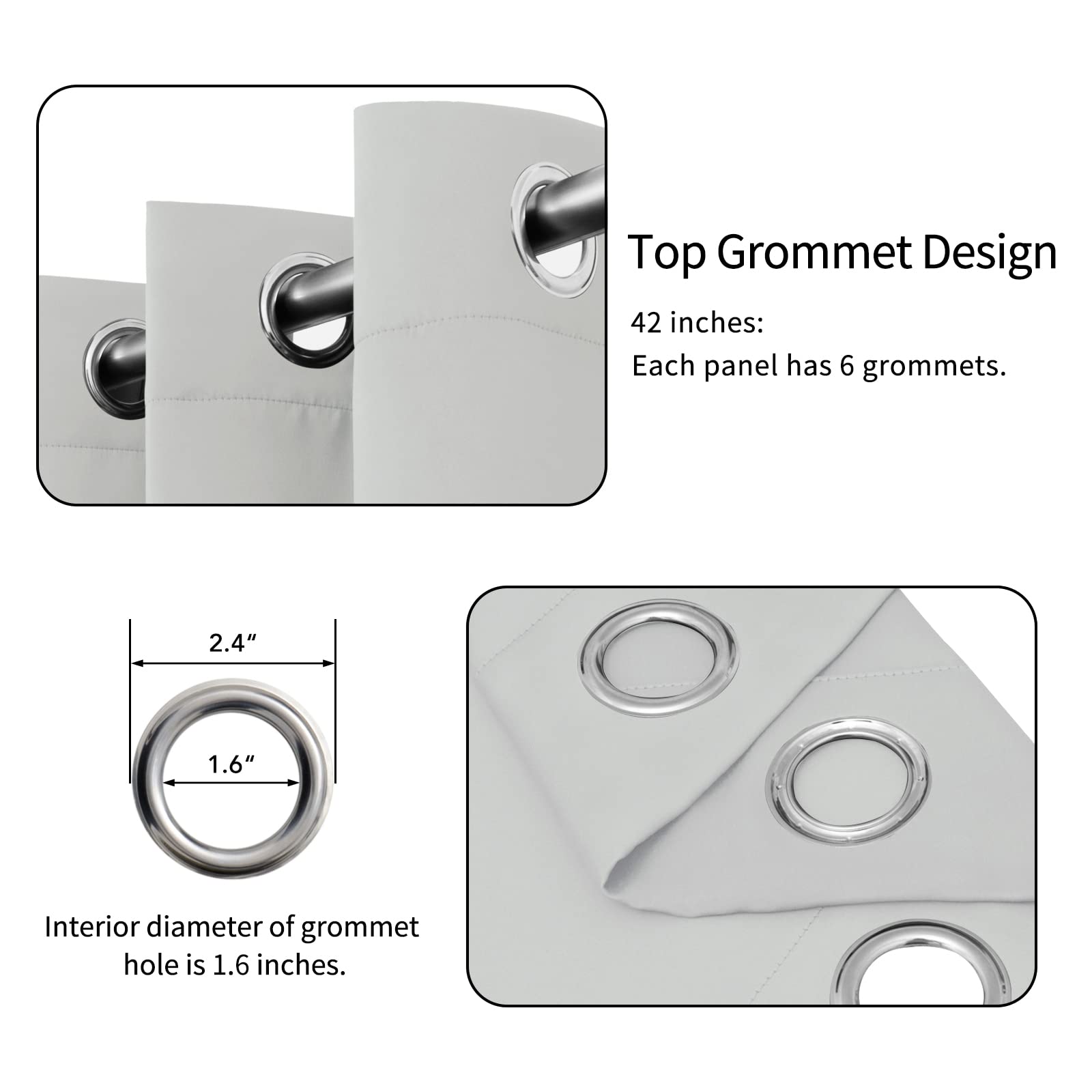 Easy-Going Blackout Curtains For Bedroom, Solid Thermal Insulated Grommet And Noise Reduction Window Drapes, Room Darkening Curtains For Living Room, 2 Panels (42X84 In, Greyish White)