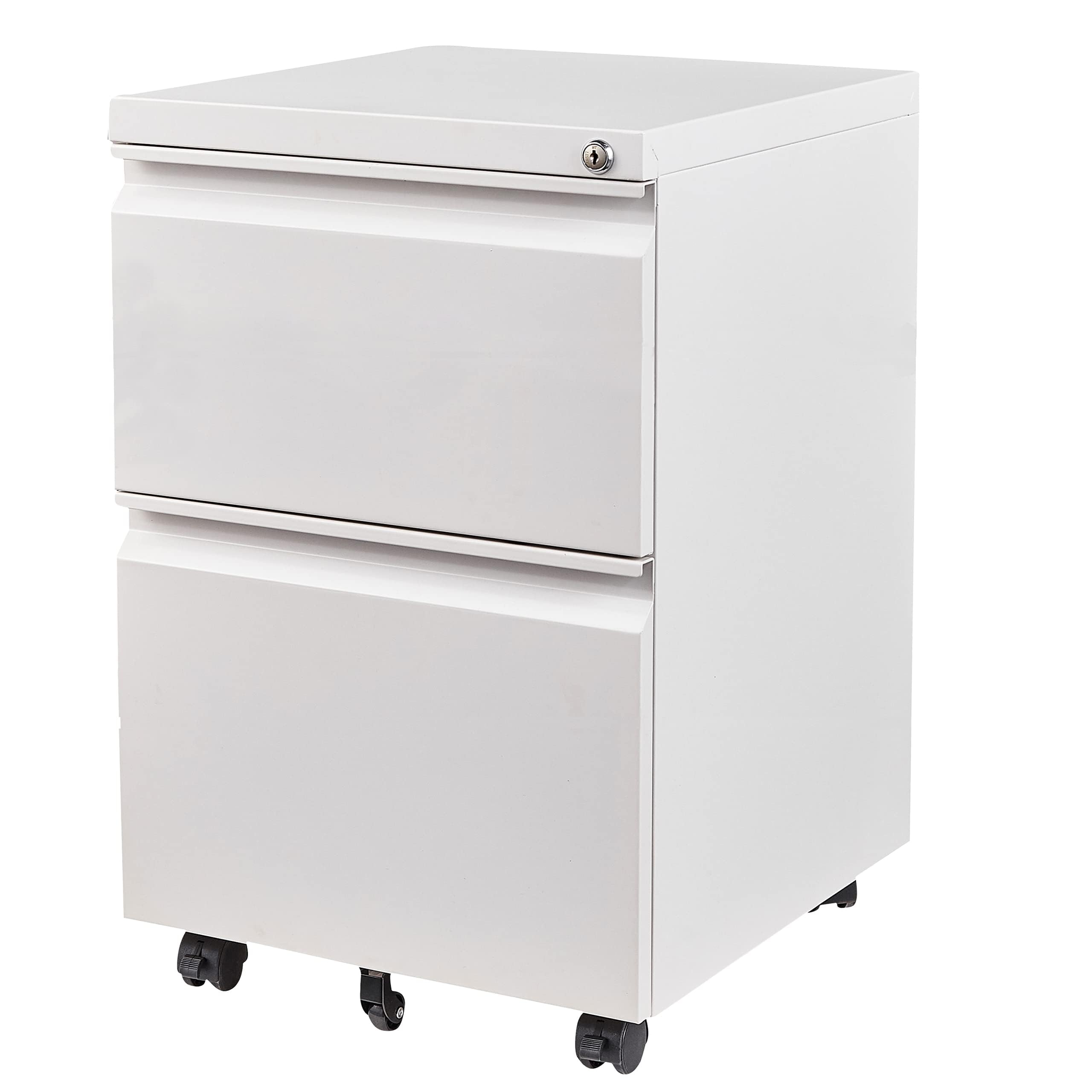 SISESOL 2 Drawer File Cabinet with Lock and Wheels,White Rolling File Cabinets,Locking Mobile Metal Filing Cabinet for Home Offi