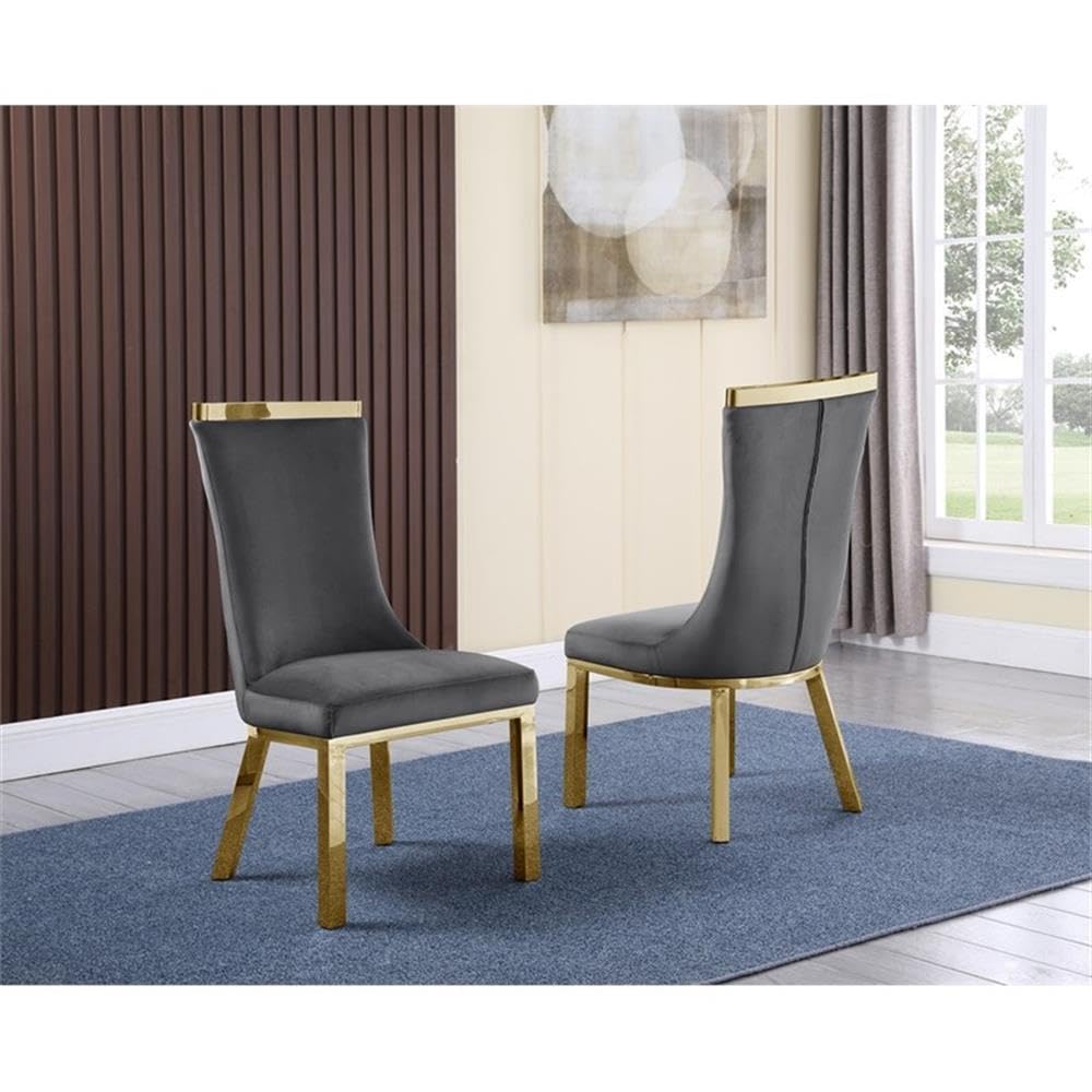 Best Quality Furniture Sc270-277 Dining Chairs, Dark Gray/Gold