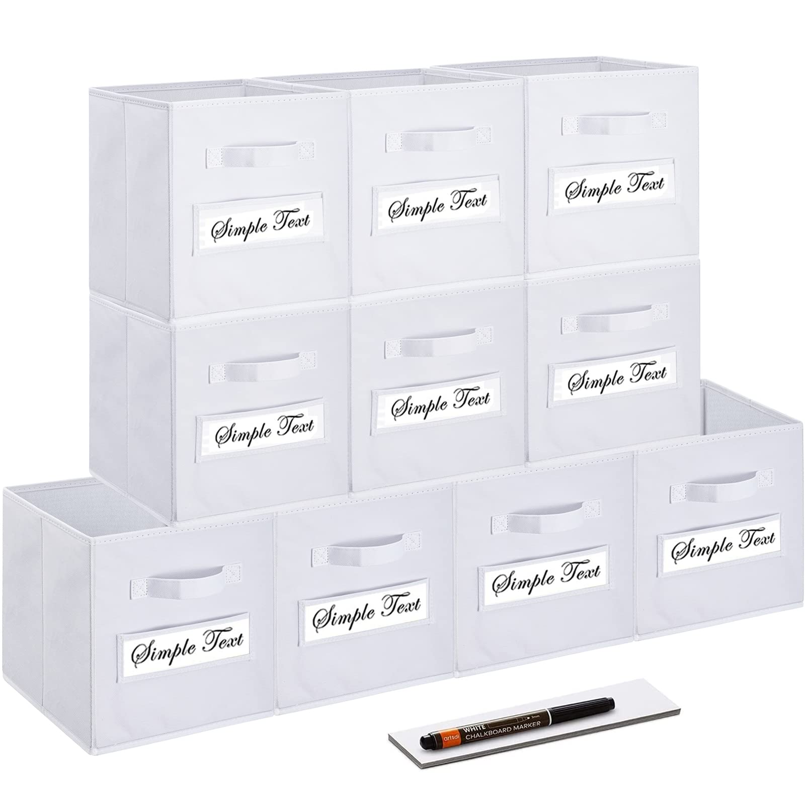 artsdi Set of 10 Storage Cubes,Foldable Fabric Cube Storage Bins with 10 Labels Window Cards & a Pen, Baskets Containers for She