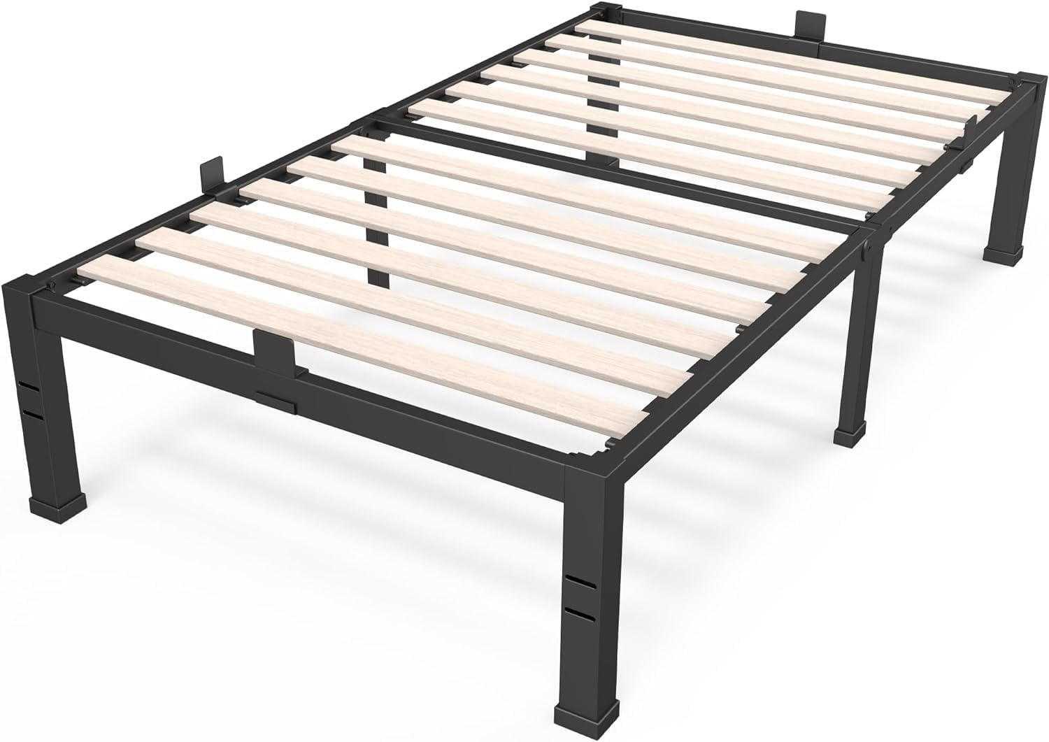 Roil 18 Inch Twin Size Bed Frames With Wide Wood Slats - 3500Lbs Heavy Duty No Box Spring Needed Platform, Mattress Stoppers Sin