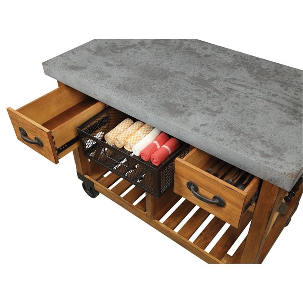 Acme Kailey 2-Drawer Wooden Kitchen Cart With 2 Shelves In Antique Oak