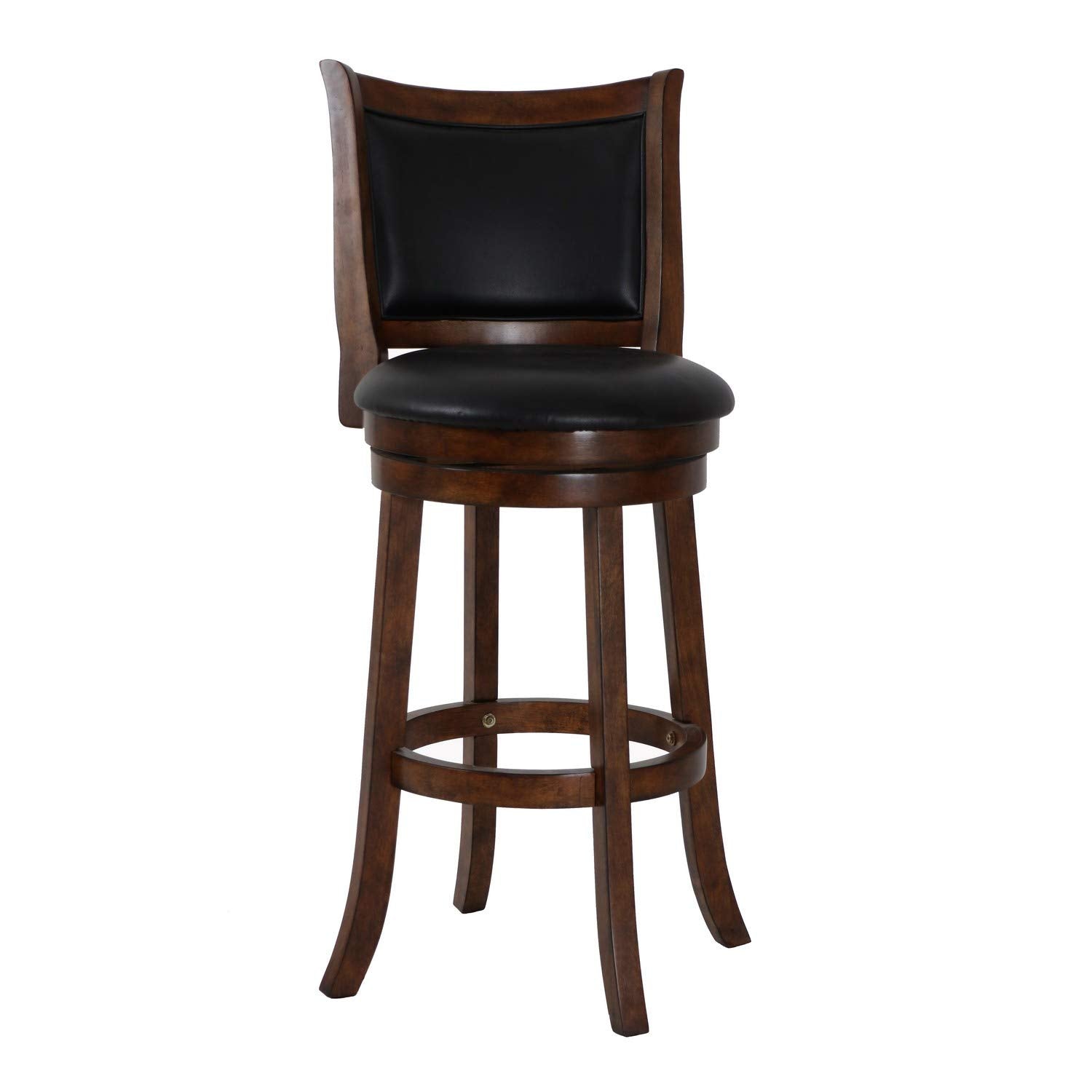 Benjara Curved Swivel Barstool With Leatherette Padded Seating, Brown And Black