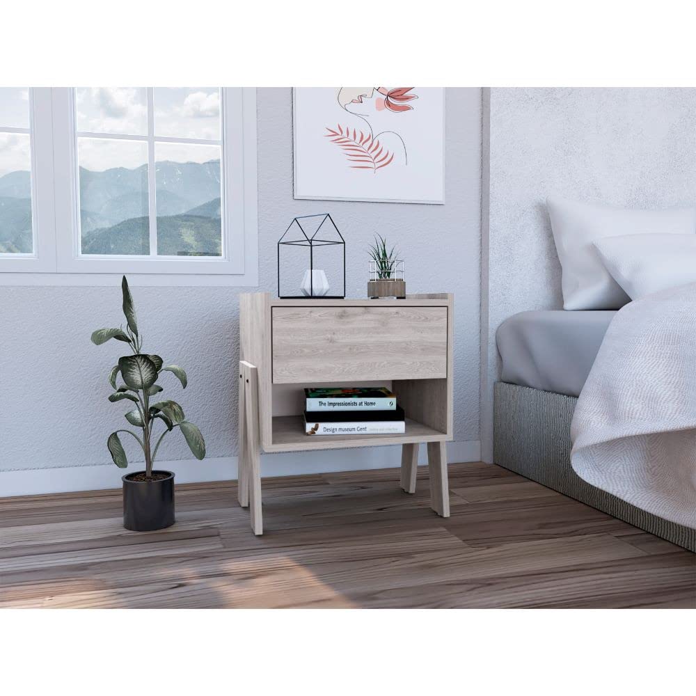 HomeRoots Sleek and Trendy Light Grey Bedroom Nightstand