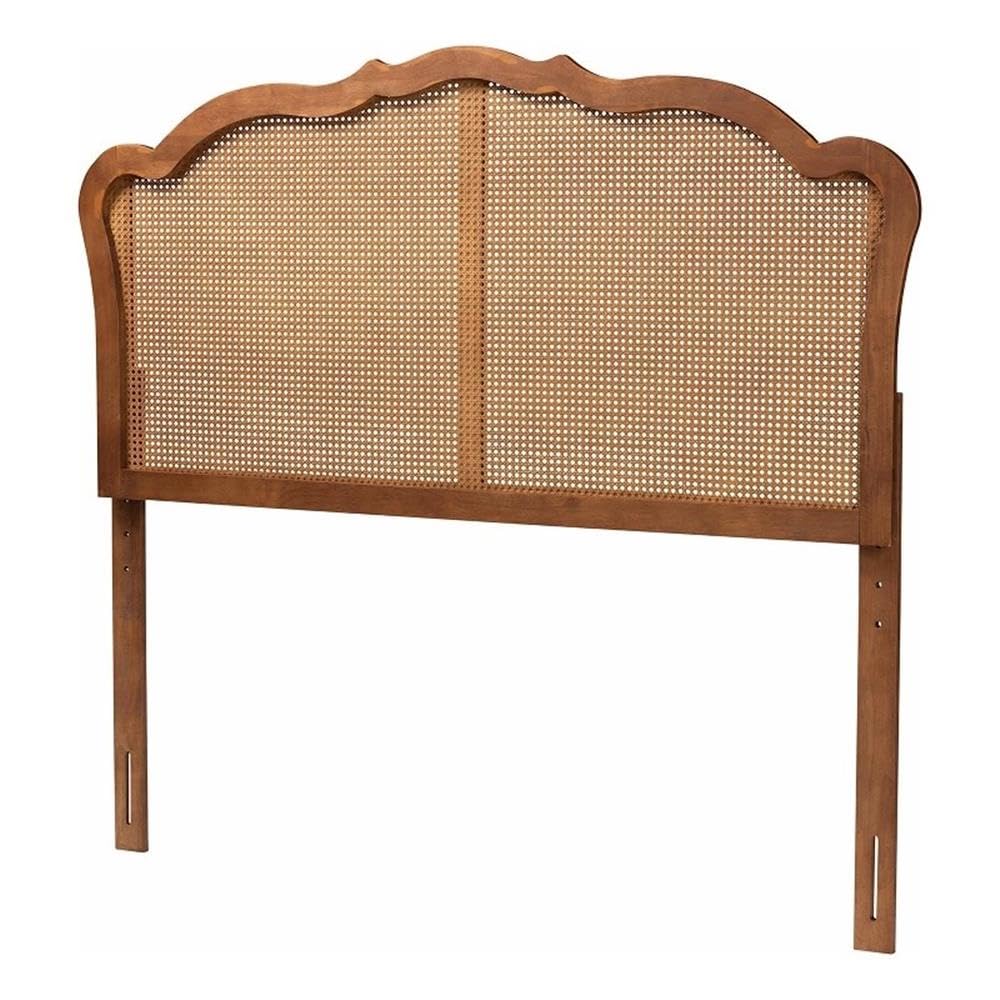 Baxton Studio Leandra Classic And Traditional Ash Walnut Finished Wood King Size Headboard With Rattan