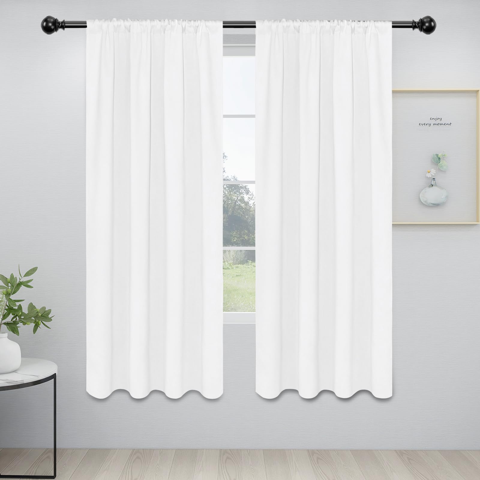 Easy-Going Rod Pocket Blackout Curtains For Bedroom, Room Darkening Window Curtains For Living Room, Thermal Insulated Noise Reduction Solid Window Drapes, 2 Panels(34X72 In, White)