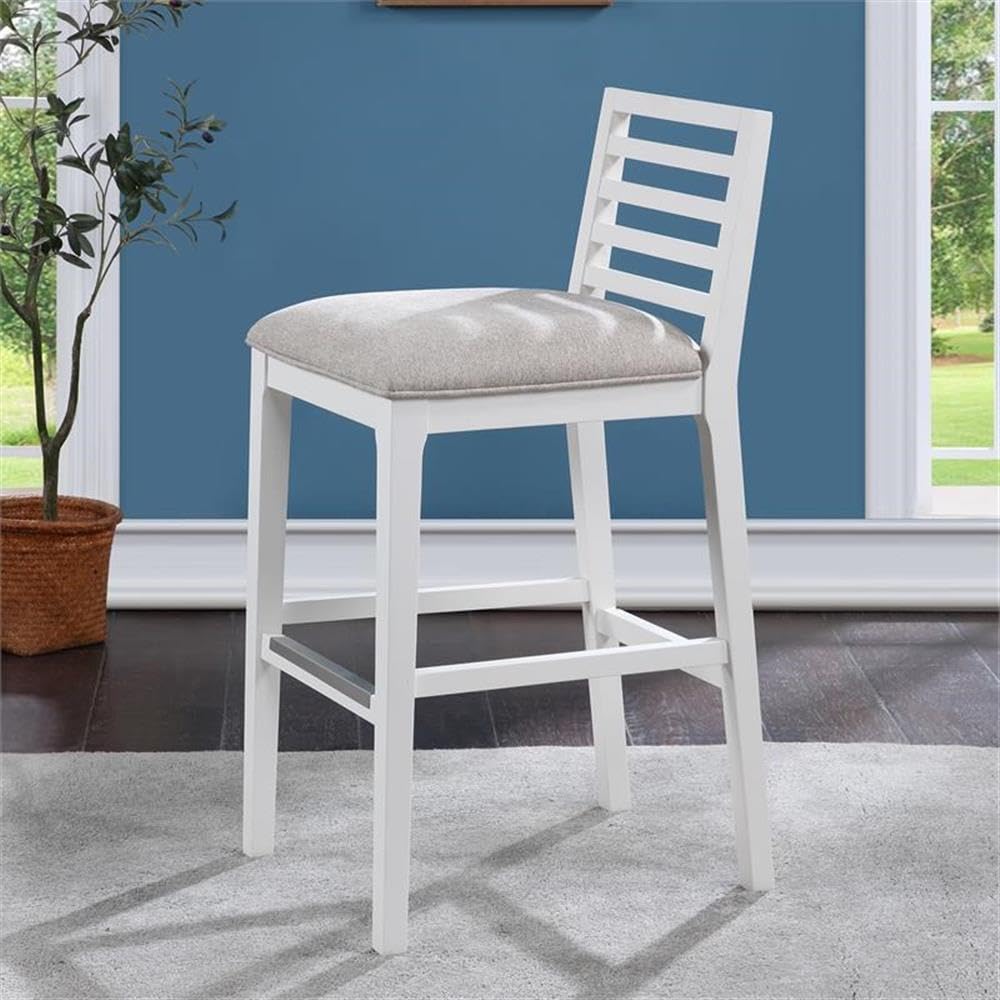 American Woodcrafters Siri White Solid Wood with Gray Fabric Bar Stool