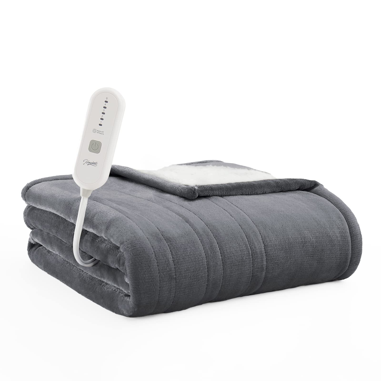 Homemate Heated Blanket Electric Throw - 62'X84' Heating Blanket Throw 10 Hours Auto-Off 5 Heat Levels Heat Blanket Over-Heat