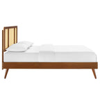 Modway Kelsea Cane And Wood Full Platform Bed With Splayed Legs In Walnut